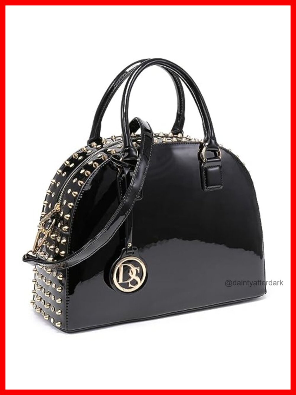 Dasein Patent Leather Dome Satchel Purse Structured Work Tote Shoulder Bag